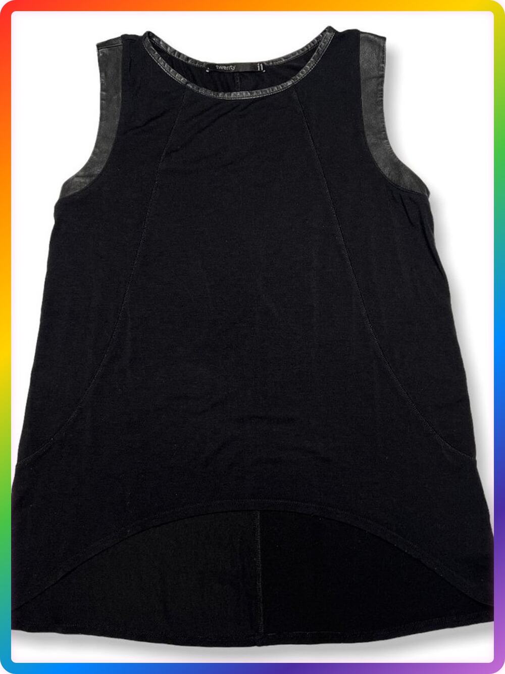 Twenty Leather Trim Tank Top SIZE S Black Sleeveless Made in Canada